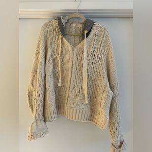 ELAN- Cream knit Polyester sweater with Grey Hoodie